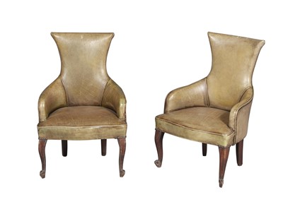 Lot 303 - Pair of Diminutive Leather Upholstered Stained Wood Bergères