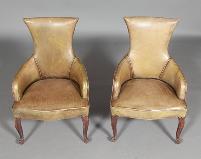Lot 303 - Pair of Diminutive Leather Upholstered Stained Wood Bergères