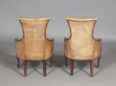 Lot 303 - Pair of Diminutive Leather Upholstered Stained Wood Bergères