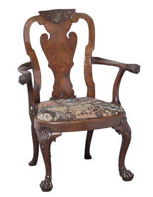Lot 329 - George II Burr Walnut and Walnut Armchair attributed to Giles Grendey