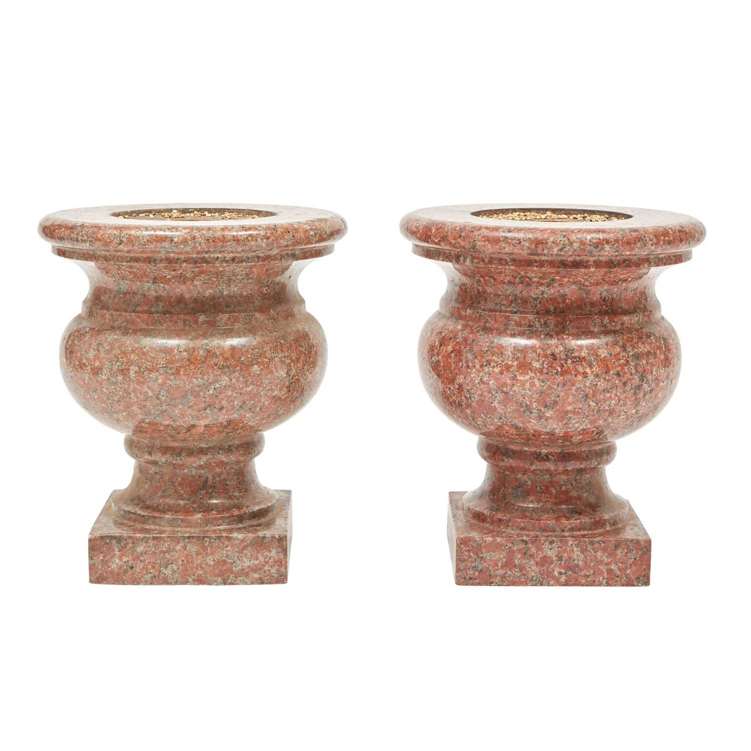 Lot 364 - Pair of Pink Granite Urns