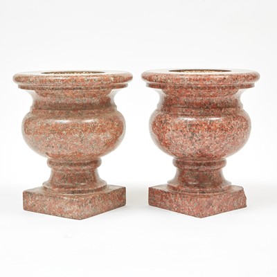 Lot 364 - Pair of Pink Granite Urns