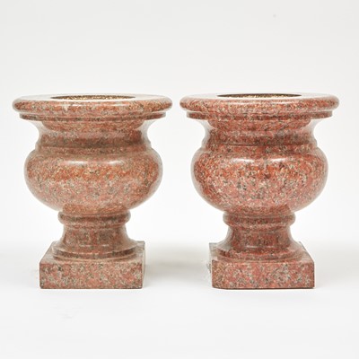 Lot 364 - Pair of Pink Granite Urns