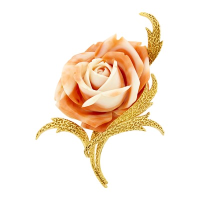 Lot 18 - Gold and Carved Coral Rose Brooch