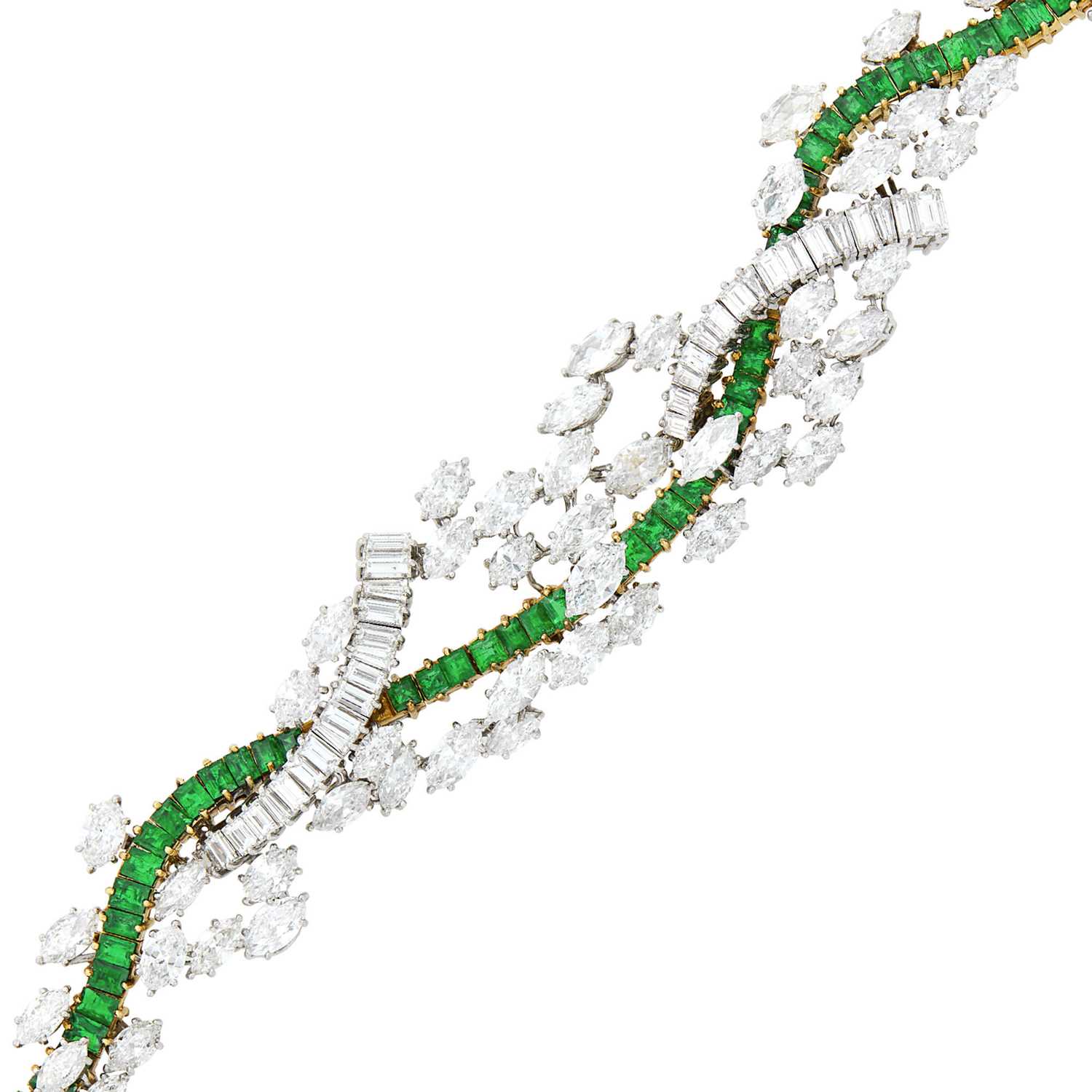 Lot 285 - Platinum, Gold, Emerald and Diamond Bracelet