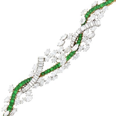 Lot 285 - Platinum, Gold, Emerald and Diamond Bracelet