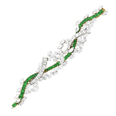 Lot 285 - Platinum, Gold, Emerald and Diamond Bracelet