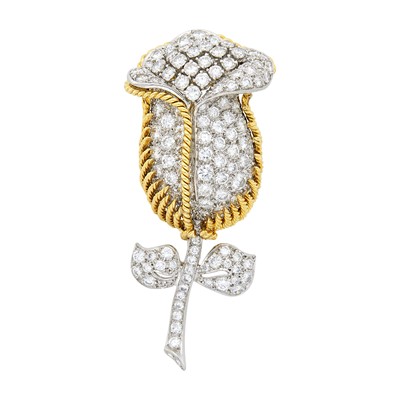 Lot 194 - Gold, Platinum and Diamond Flower Clip-Brooch