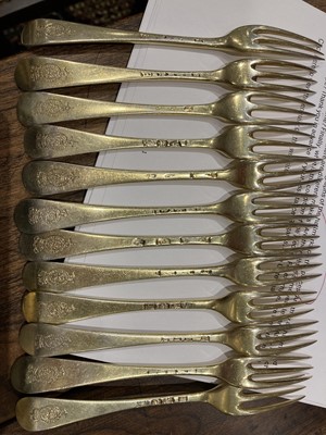 Lot 167 - Georgian Sterling Silver Gilt Dessert Service in Fitted Box