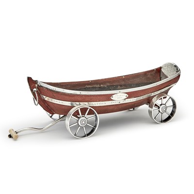 Lot 234 - French Revolutionary Wars Naval Interest: George III Silver and Plate Mounted Wood Jolly Boat