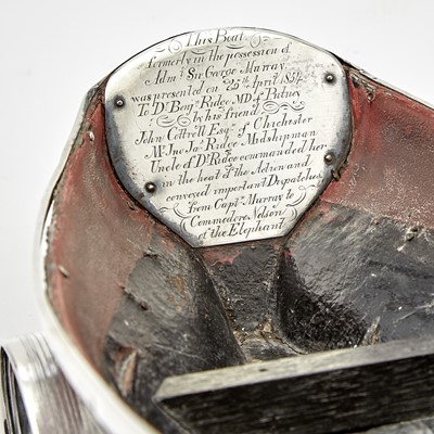 Lot 234 - French Revolutionary Wars Naval Interest: George III Silver and Plate Mounted Wood Jolly Boat