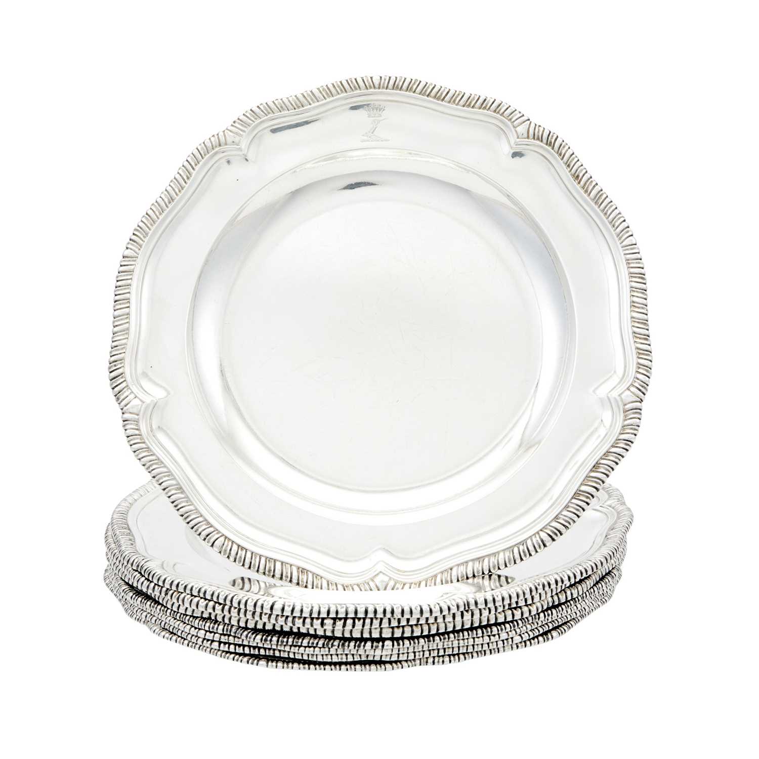 Lot 165 - Assembled Set of Eight George III Sterling Silver Dinner Plates