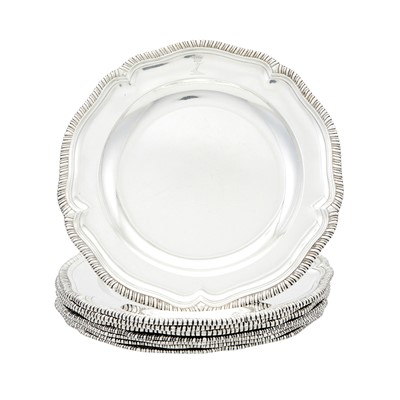 Lot 165 - Assembled Set of Eight George III Sterling Silver Dinner Plates