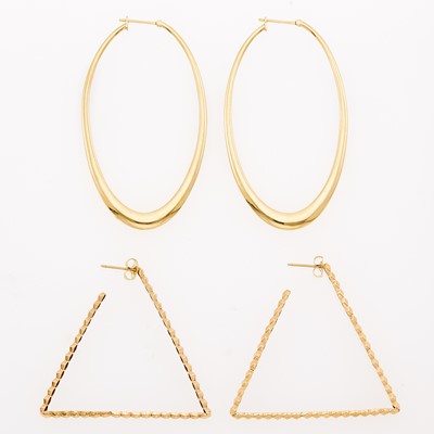 Lot 1125 - Two Pairs of Oversized Yellow and Rose Gold Hoop Earrings