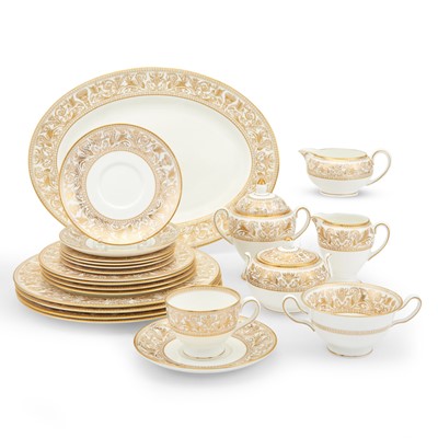 Lot 10 - Wedgwood Porcelain Gold Florentine Pattern Partial Service