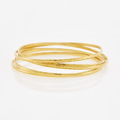 Lot 1012 - Gurhan Five High Karat Hammered Gold Bangle Bracelets