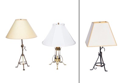 Lot 65 - Group of Three Metal Three-Legged Table Lamps