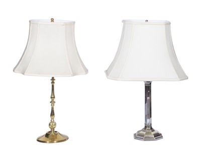 Lot 101 - Silver-Plated Columnar Table Lamp; Together With a Brass Table Lamp