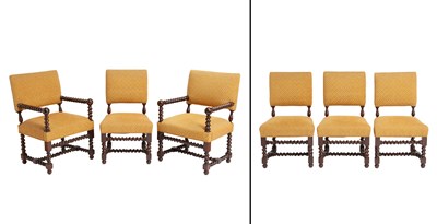 Lot 201 - Set of Six Flemish Baroque Style Walnut and Mahogany Dining Chairs