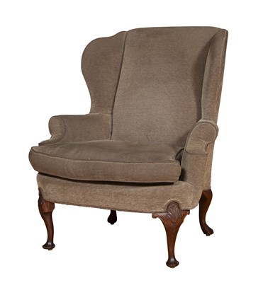 Lot 69 - George II Style Upholstered Mahogany Wing Chair