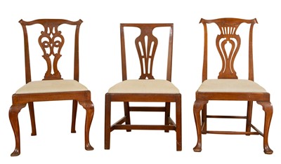Lot 173 - George III Provincial Mahogany Side Chair; Together with Two George III Style Mahogany Side Chairs
