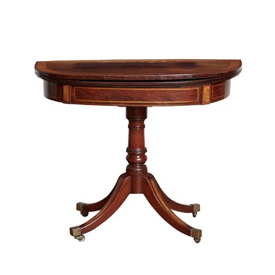 Lot 76 - Regency Inlaid Mahogany Demilune Fold Over Card Table