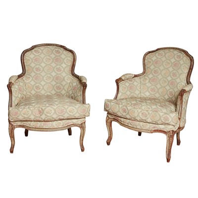 Lot 182 - Pair of Louis XV Style Painted Upholstered Bergères