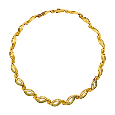 Lot 128 - De Vroomen Gold, Enamel and Diamond Necklace
