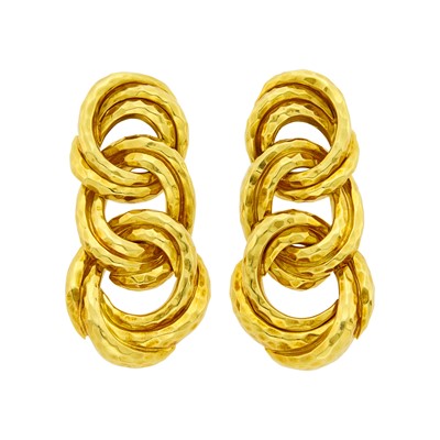 Lot 141 - Henry Dunay Pair of Hammered Gold Pendant-Earclips