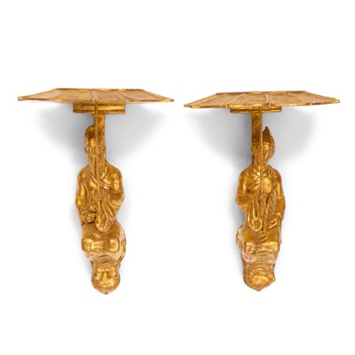 Lot 830 - Pair of Regency Style Giltwood Figural Wall Brackets