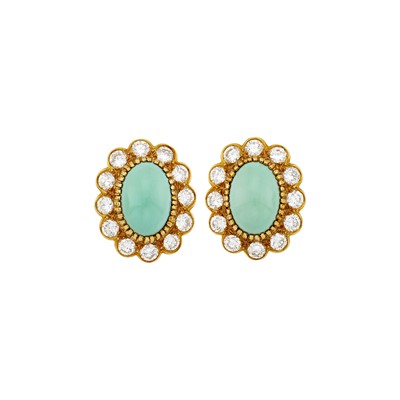 Lot 166 - Van Cleef & Arpels Pair of Gold, Turquoise and Diamond Earclips