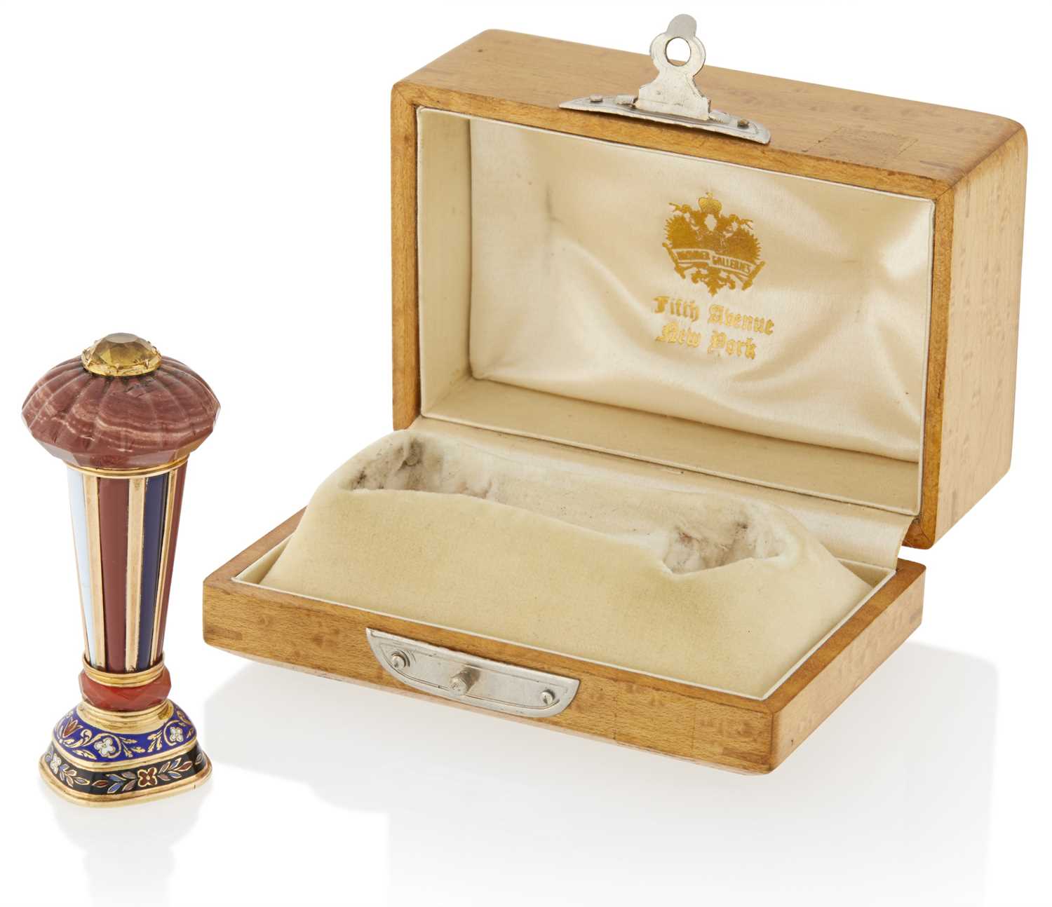 Lot 69 - Russian Gem-Set, Enameled Two-Color Gold, Hardstone and Glass Hand Seal
