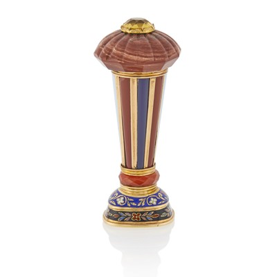 Lot 69 - Russian Gem-Set, Enameled Two-Color Gold, Hardstone and Glass Hand Seal