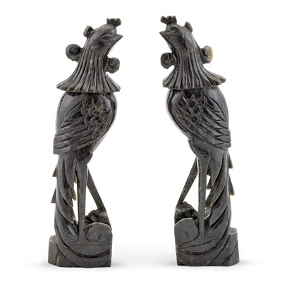 Lot 14 - A Pair of Chinese Spinach Jade Pheonix