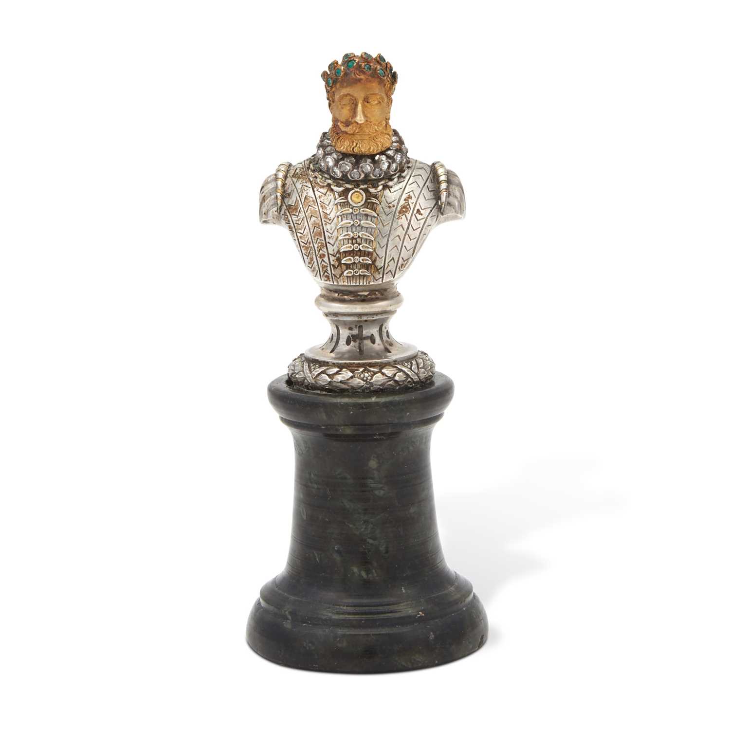 Lot 145 - Continental Silver, Gold and Hardstone Bust of an Emperor