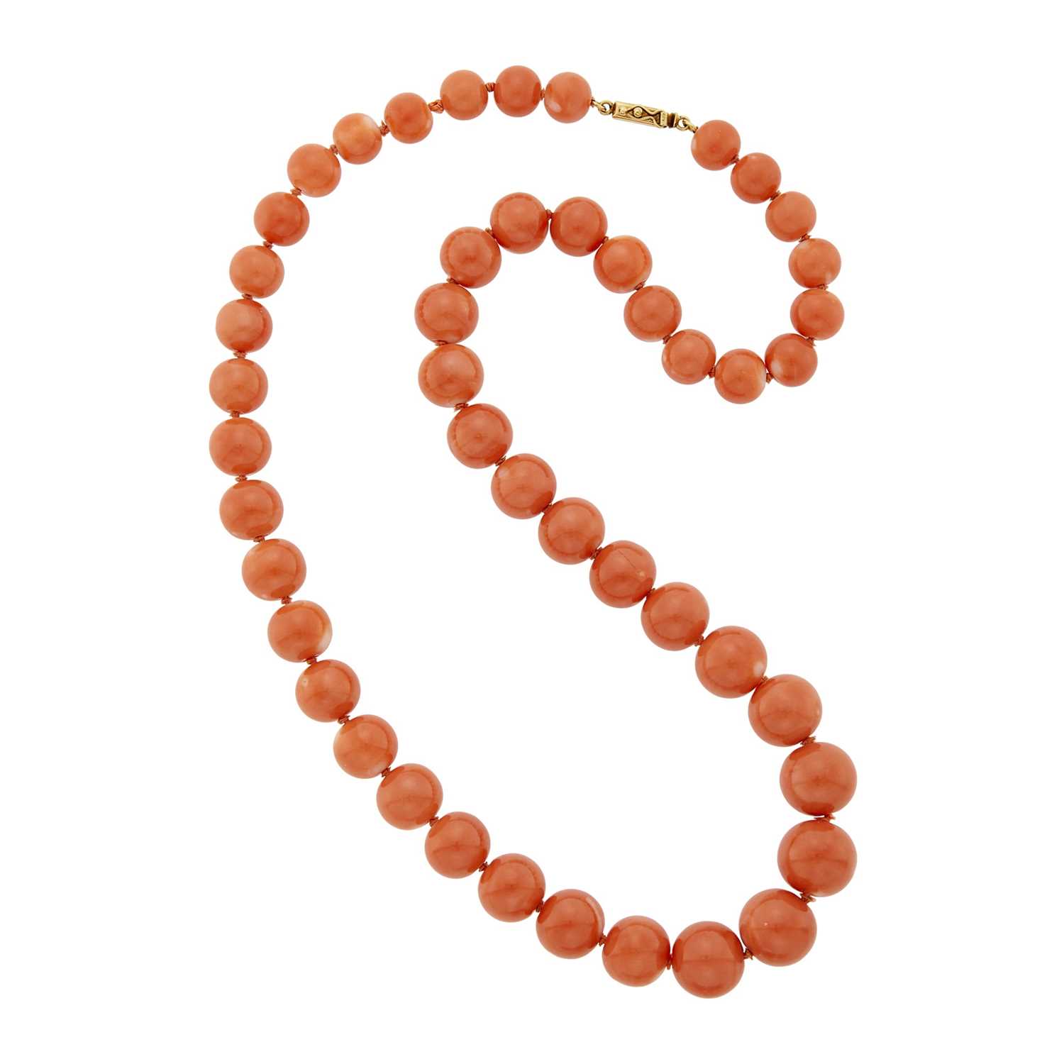 Lot 17 - Coral Bead Necklace with Gold Clasp