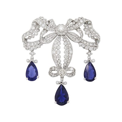 Lot 1169 - White Gold, Diamond and Iolite Pendant-Brooch