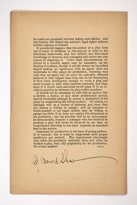 Lot 5243 - Very rare advice to playwrights from George Bernard Shaw, signed