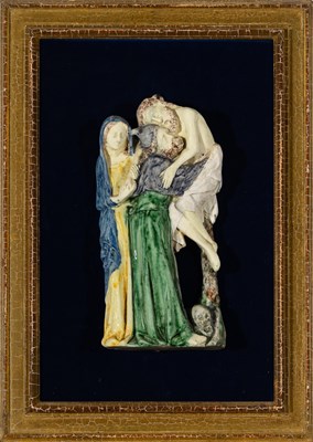 Lot 488 - Continental Glazed Plaque of the Deposition of Christ from the Cross