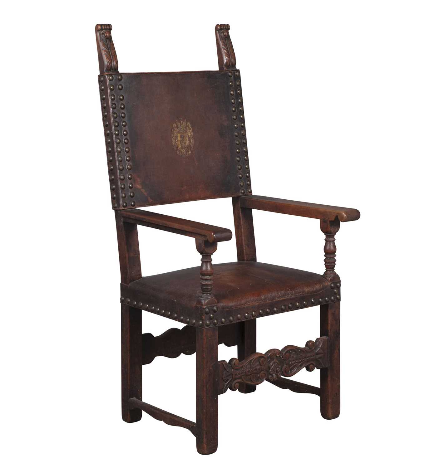 Lot 353 - 90470-061 Renaissance Style Walnut and Leather Armchair