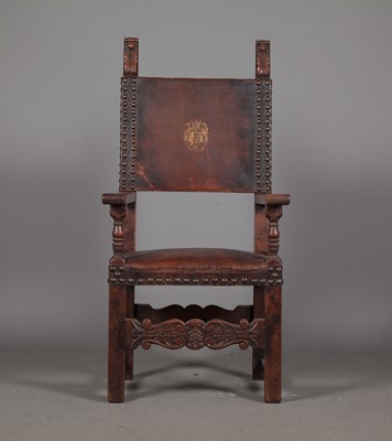 Lot 353 - 90470-061 Renaissance Style Walnut and Leather Armchair