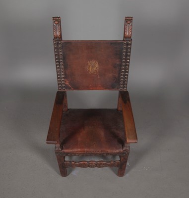 Lot 353 - 90470-061 Renaissance Style Walnut and Leather Armchair