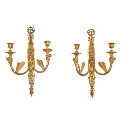 Lot 732 - Pair of Restauration Style Ormolu Two-Light Wall Lights