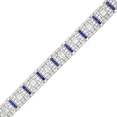 Lot 300 - Tiffany & Co. Platinum, Diamond and Sapphire Bracelet