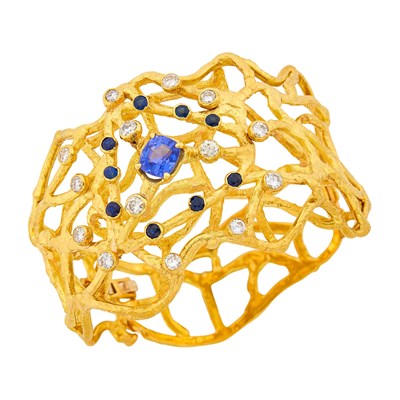 Lot 1083 - Jose Aragon Gold, Sapphire and Diamond Cuff Bangle Bracelet