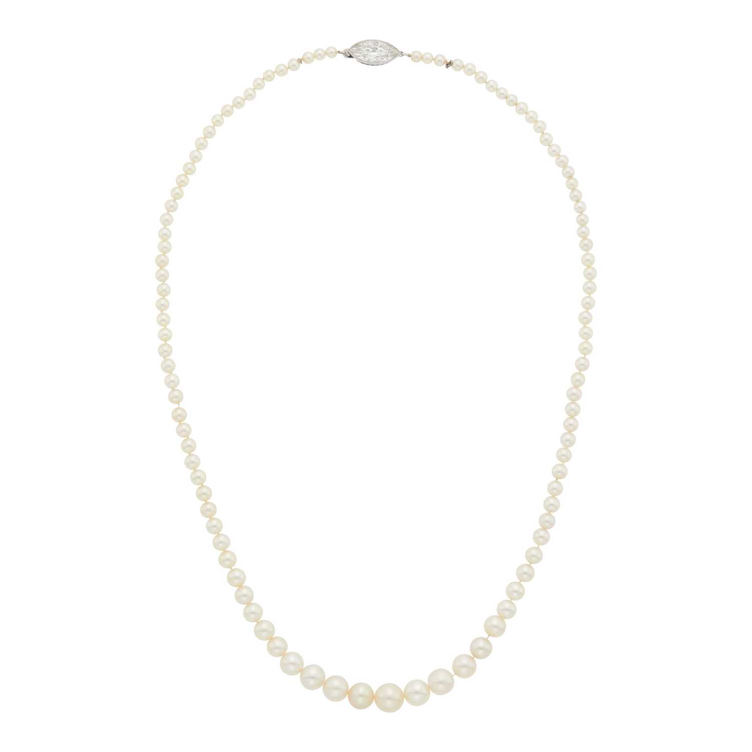 Lot 74 - Cultured Pearl Necklace with Platinum and Diamond Clasp