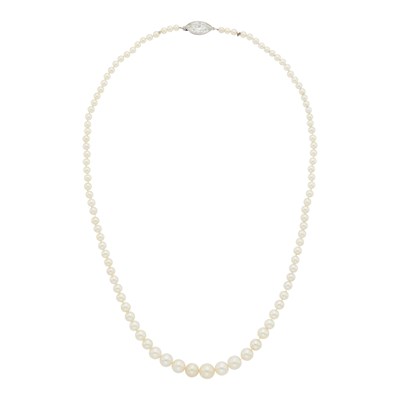 Lot 74 - Cultured Pearl Necklace with Platinum and Diamond Clasp