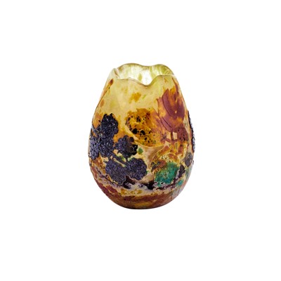 Lot 460 - Daum Art Nouveau Acid-Etched and Enameled Glass Miniature Blackberry Vase