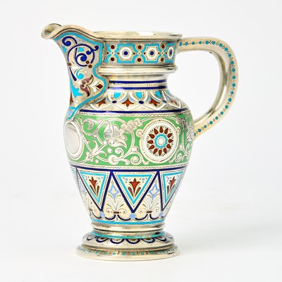 Lot 63 - Russian Silver-Gilt and Champlevé Enamel Jug