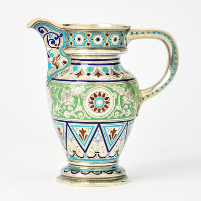Lot 12 - Russian Silver-Gilt and Champlevé Enamel Jug